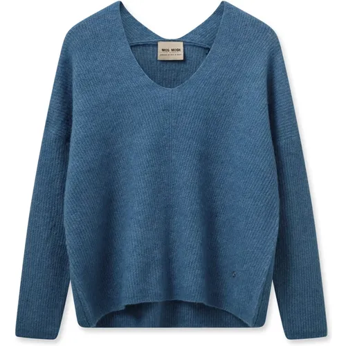 Weicher V-Ausschnitt Strickpullover Bluesteel - MOS MOSH - Modalova