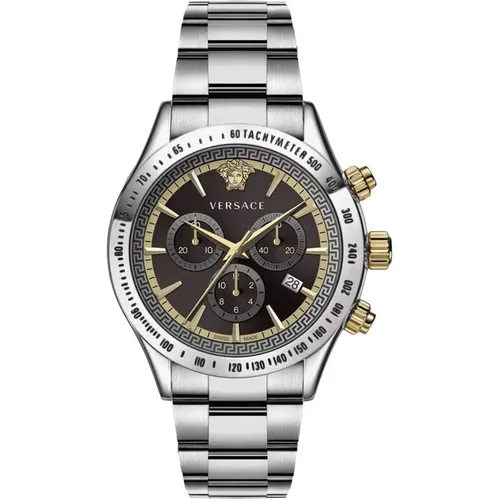 Classic Chrono Steel Brown Dial Watch , male, Sizes: ONE SIZE - Versace - Modalova