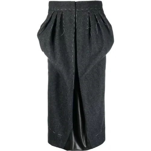 Elegant Grey Wool Midi Skirt , female, Sizes: 2XS - Maison Margiela - Modalova