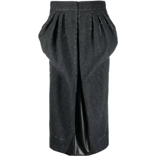 Elegant Grey Wool Midi Skirt , female, Sizes: 2XS, XS - Maison Margiela - Modalova