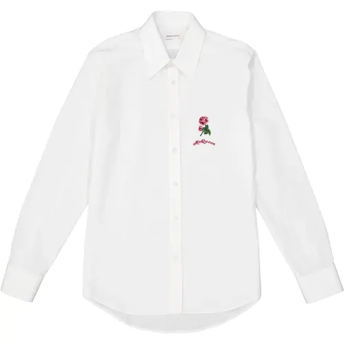 Weiße Baumwollhemd mit Blumendetail - alexander mcqueen - Modalova