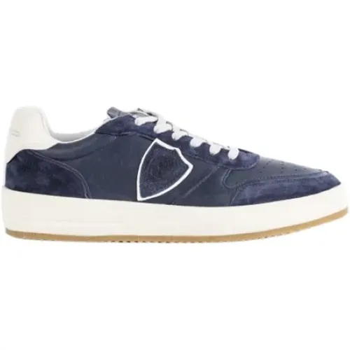 Marineblaue Niedrige Sneakers , Herren, Größe: 42 EU - Philippe Model - Modalova