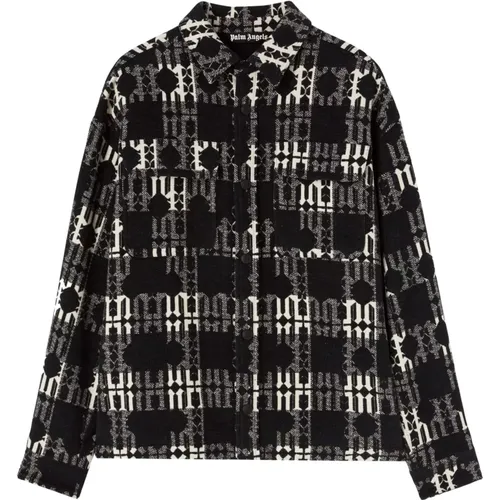 Schwarze Monogramm Karierte Overshirt Jacke , Herren, Größe: L - Palm Angels - Modalova