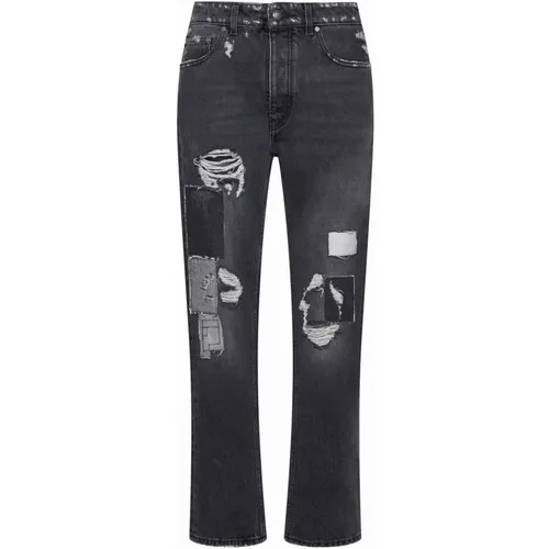 Graue Straight Baumwoll-Denim-Jeans , Herren, Größe: W31 - Palm Angels - Modalova