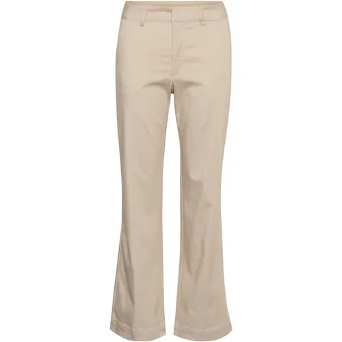 Flared Chino Hose in Federgrau , Damen, Größe: 2XL - Kaffe - Modalova