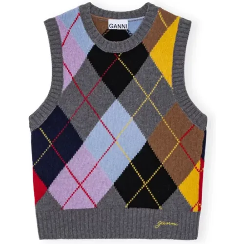 Harlequin Wool Mix Knit Vest , female, Sizes: S, M, XS - Ganni - Modalova