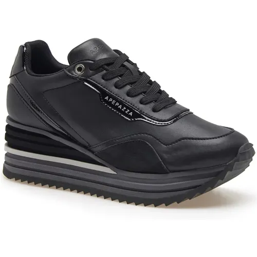 Schwarze Linda Stylische Sneakers , Damen, Größe: 39 EU - Apepazza - Modalova