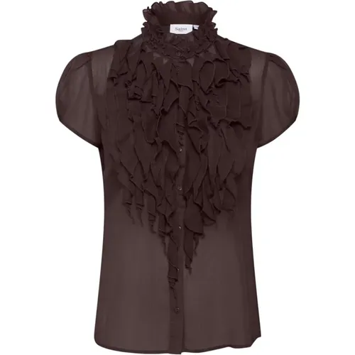 Crinkle SS Shirt Dark Oak , female, Sizes: M - Saint Tropez - Modalova