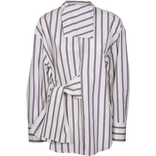 Striped Cotton Shirt with Asymmetrical Design , female, Sizes: XS - Msgm - Modalova