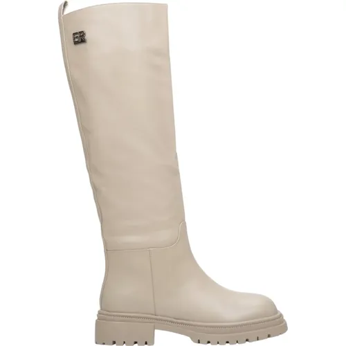 Damen Hellbeige Leder Winterstiefel mit Elastischem Schaft , Damen, Größe: 37 EU - Estro - Modalova