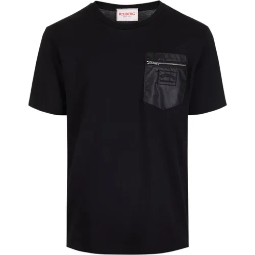 Schwarzes Logo T-Shirt mit Tasche , Herren, Größe: L - Iceberg - Modalova