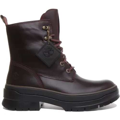 Burgundy Lace Up Winter Boots , female, Sizes: 4 1/2 UK, 4 UK - Timberland - Modalova