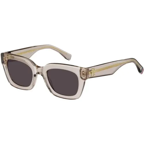 Elegante Sonnenbrille mit Nude-Rahmen und Mauve-Gläsern , unisex, Größe: 51 MM - Tommy Hilfiger - Modalova