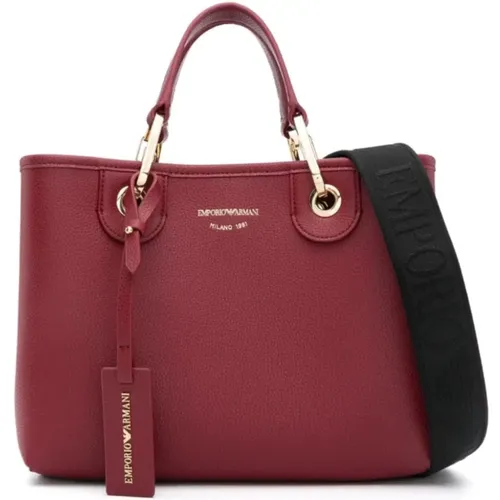 Small Bordeaux Shopping Bag with Black Strap , female, Sizes: ONE SIZE - Emporio Armani - Modalova