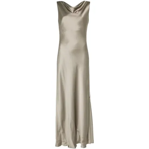 Olive Brown Satin Finish Cowl Neck Dress , female, Sizes: L, S - Antonelli Firenze - Modalova