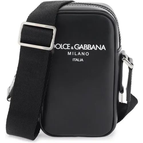 Small Leather Crossbody Bag with Logo Print , male, Sizes: ONE SIZE - Dolce & Gabbana - Modalova