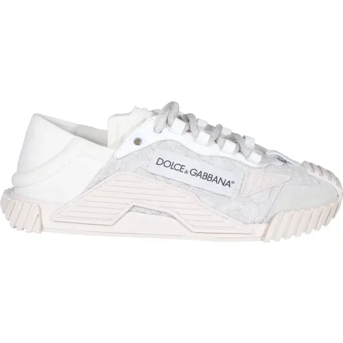 Weiße Slip-On Sneakers mit Lila Akzenten , Damen, Größe: 35 1/2 EU - Dolce & Gabbana - Modalova