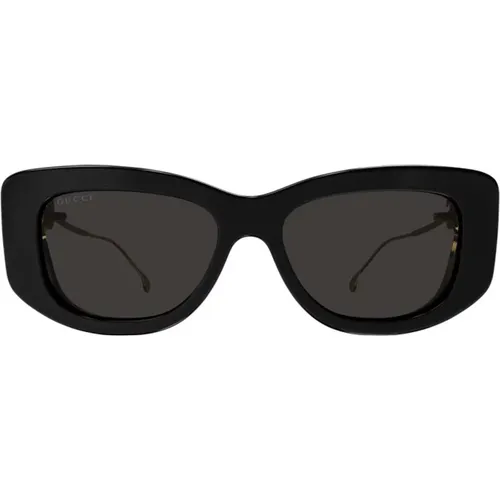 Quadratische Schwarze und Goldene Sonnenbrille , Damen, Größe: 55 MM - Gucci - Modalova