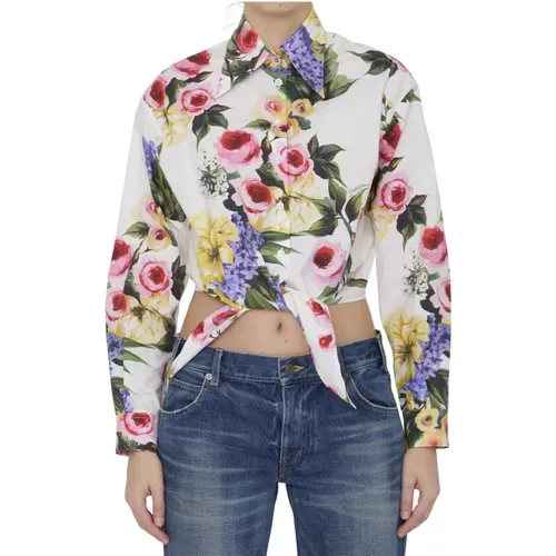 Giardino Print Cropped Shirt , female, Sizes: XS - Dolce & Gabbana - Modalova