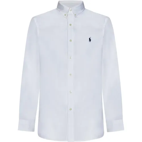 Weiße Slim Fit Hemd mit Blauer Pony-Stickerei , Herren, Größe: 2XL - Polo Ralph Lauren - Modalova