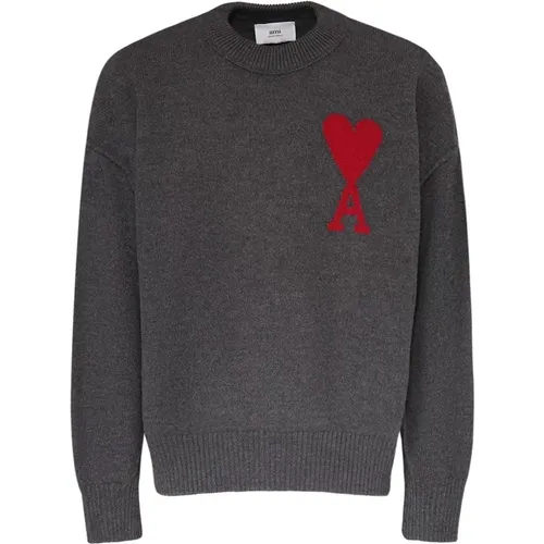 Grey Wool Sweater with Heart Motif , male, Sizes: XL - Ami Paris - Modalova