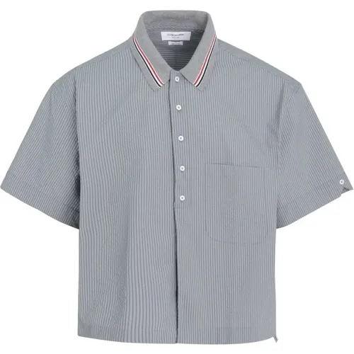 Rugby Seersucker Shirt in Grey , male, Sizes: L, S, M - Thom Browne - Modalova