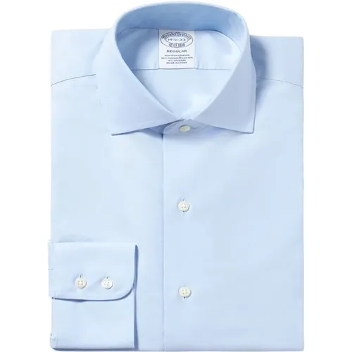 Pastellblaues Regular-Fit Non-Iron Stretch-Baumwollhemd mit englischem Spreizkragen , Herren, Größe: M - Brooks Brothers - Modalova