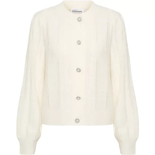 Egret Cardigan with Puffed Sleeves and Button Detail , female, Sizes: S, L, M, XL - Karen by Simonsen - Modalova