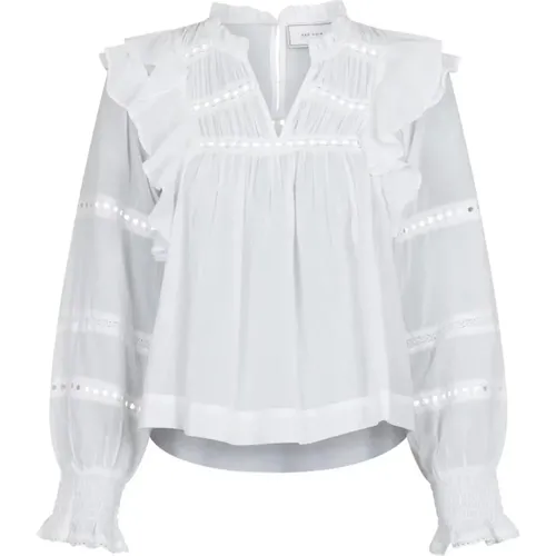 Weiße Aurika Voile Bluse mit Rüschen , Damen, Größe: L - NEO NOIR - Modalova