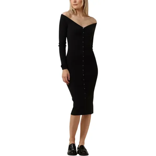 Schwarzes Button Long Sweater Kleid , Damen, Größe: S - Calvin Klein - Modalova
