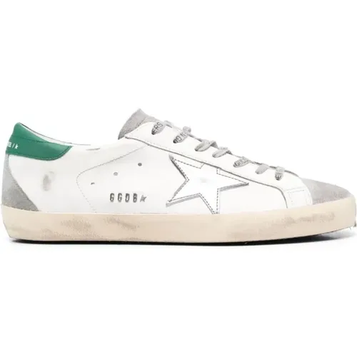 Weiße Leder Superstar Sneakers mit Grüner Ferse , Herren, Größe: 45 EU - Golden Goose - Modalova
