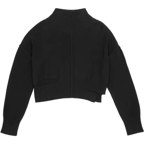 Schwarzer Cropped Pullover mit Cut-Out Details,Turtlenecks - MM6 Maison Margiela - Modalova