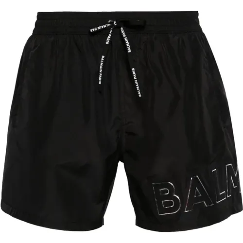 Schwarzer Logo-geprägter Badeboxer Silber , Herren, Größe: XL - Balmain - Modalova