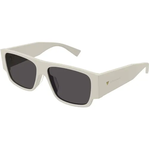 Rechteckige Sonnenbrille Bv1286S 004 Weiß/Grau , Herren, Größe: 57 MM - Bottega Veneta - Modalova
