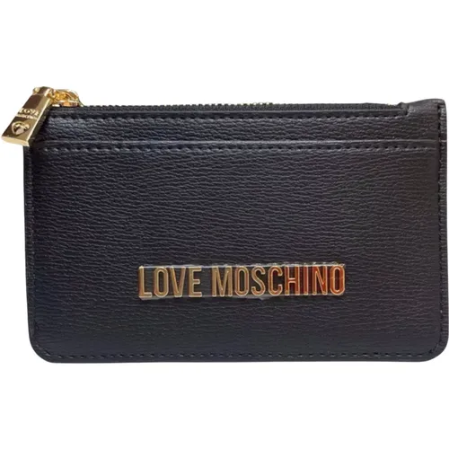 Schwarzes Portemonnaie aus Kunstleder mit Reißverschlusstasche - Love Moschino - Modalova