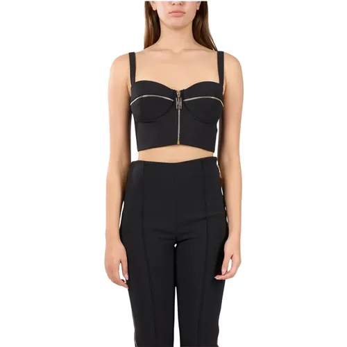 Balconette Zip Motif Bustier Top , Damen, Größe: 2XL - Elisabetta Franchi - Modalova