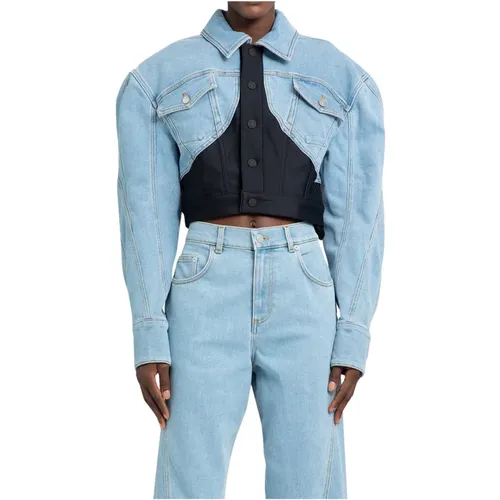 Multicolor Cropped Denim Jacke , Damen, Größe: M - Mugler - Modalova