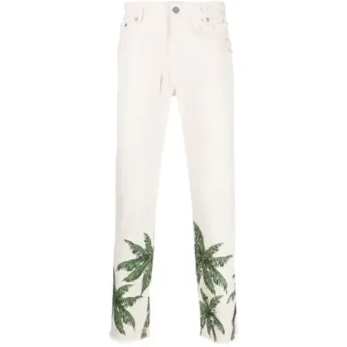 Slim-Fit Cotton and Leather Pants , male, Sizes: W33 - Palm Angels - Modalova