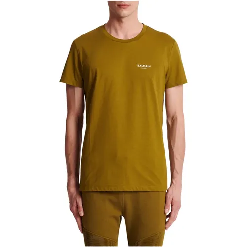 T-Shirt aus Ã–ko-Baumwolle mit aufgedrucktem -ogo , Herren, Größe: XL - Balmain - Modalova