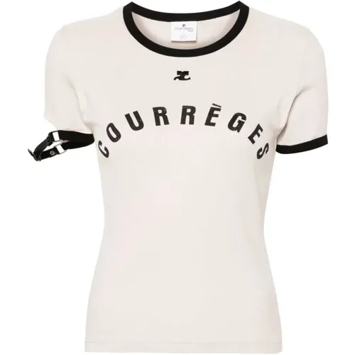 Logo T-Shirt mit Schnalle , Damen, Größe: L - Courrèges - Modalova