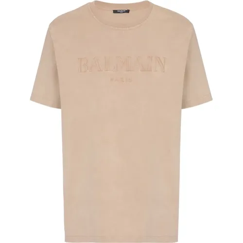 Lockeres T-Shirt mit Vintage-Stickerei , Herren, Größe: 3XL - Balmain - Modalova