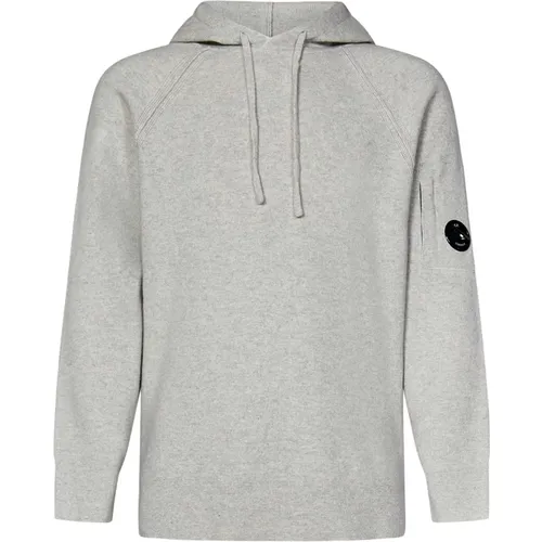 Grauer Pullover mit Kapuze und Linsendetail , Herren, Größe: S - C.P. Company - Modalova