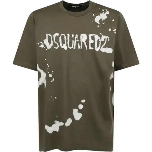 Logo Bedrucktes Rundhals T-Shirt Grün - Dsquared2 - Modalova