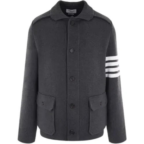 Grey Cotton and Cashmere Cardigan with 4bar Detail , male, Sizes: L, XL - Thom Browne - Modalova