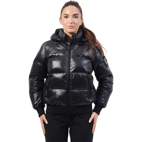 Kurze gesteppte Kapuzenjacke schwarz , Damen, Größe: XL - Armani Exchange - Modalova