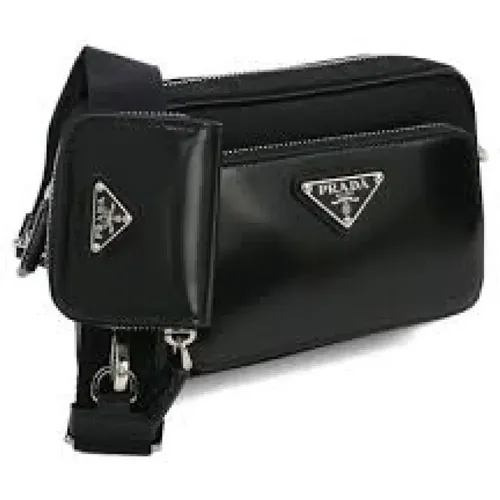 Gebürsteter Stoff Schwarze Tasche - Prada - Modalova