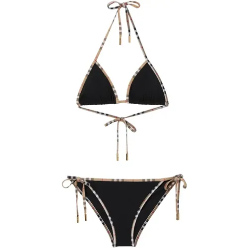 Schwarzes Halterneck-Bikini mit Check , Damen, Größe: M - Burberry - Modalova