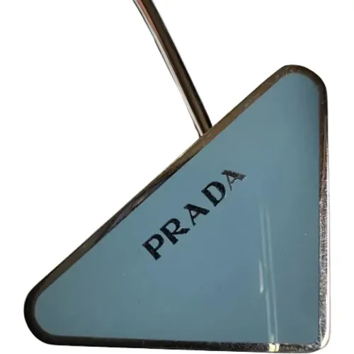 Silver-plated Keychain with Blue Enamel Triangle Pattern , female, Sizes: ONE SIZE - Prada Vintage - Modalova