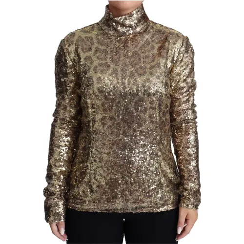 Sequins Turtleneck Sweater with Full Zip Closure , female, Sizes: L - Dolce & Gabbana - Modalova