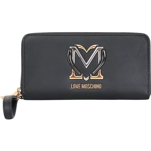 Schwarze Geldbörse mit Metalllogo - Love Moschino - Modalova